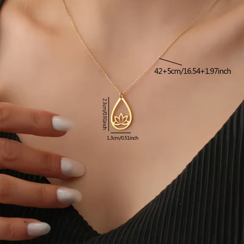 Water Drop Lotus Flower Pendant Necklace — Sacred Lotus Symbol