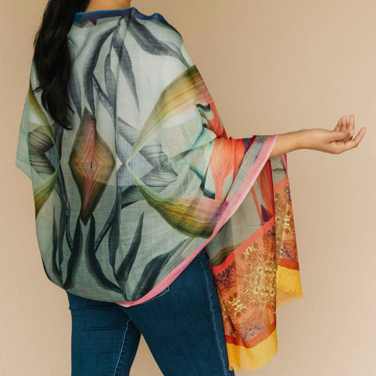 Colorful printed pure wool shawl scarf