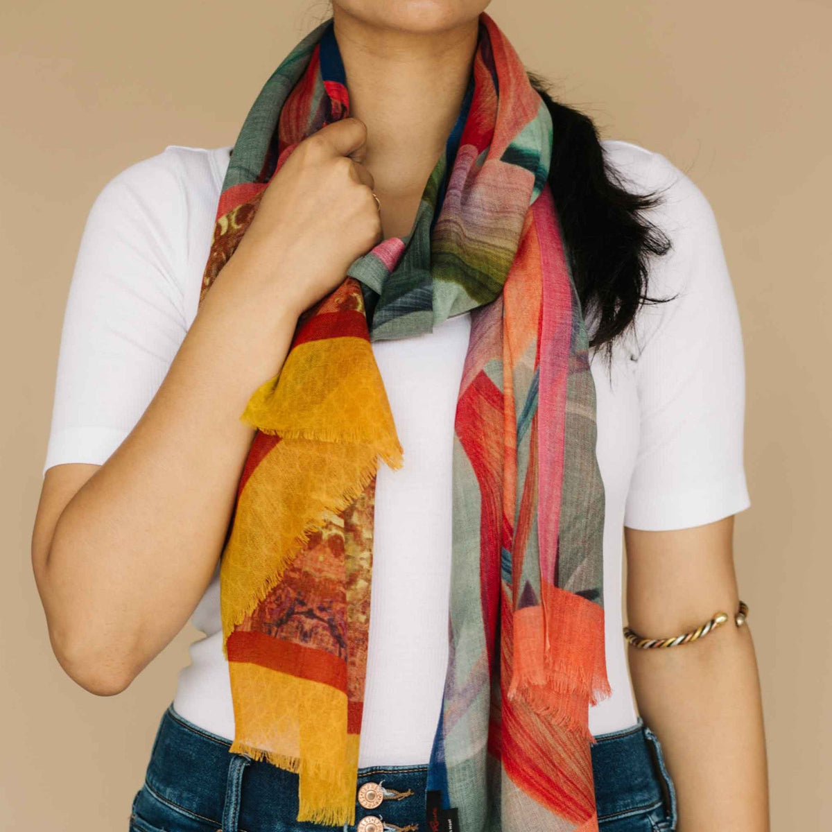 Colorful printed pure wool shawl scarf