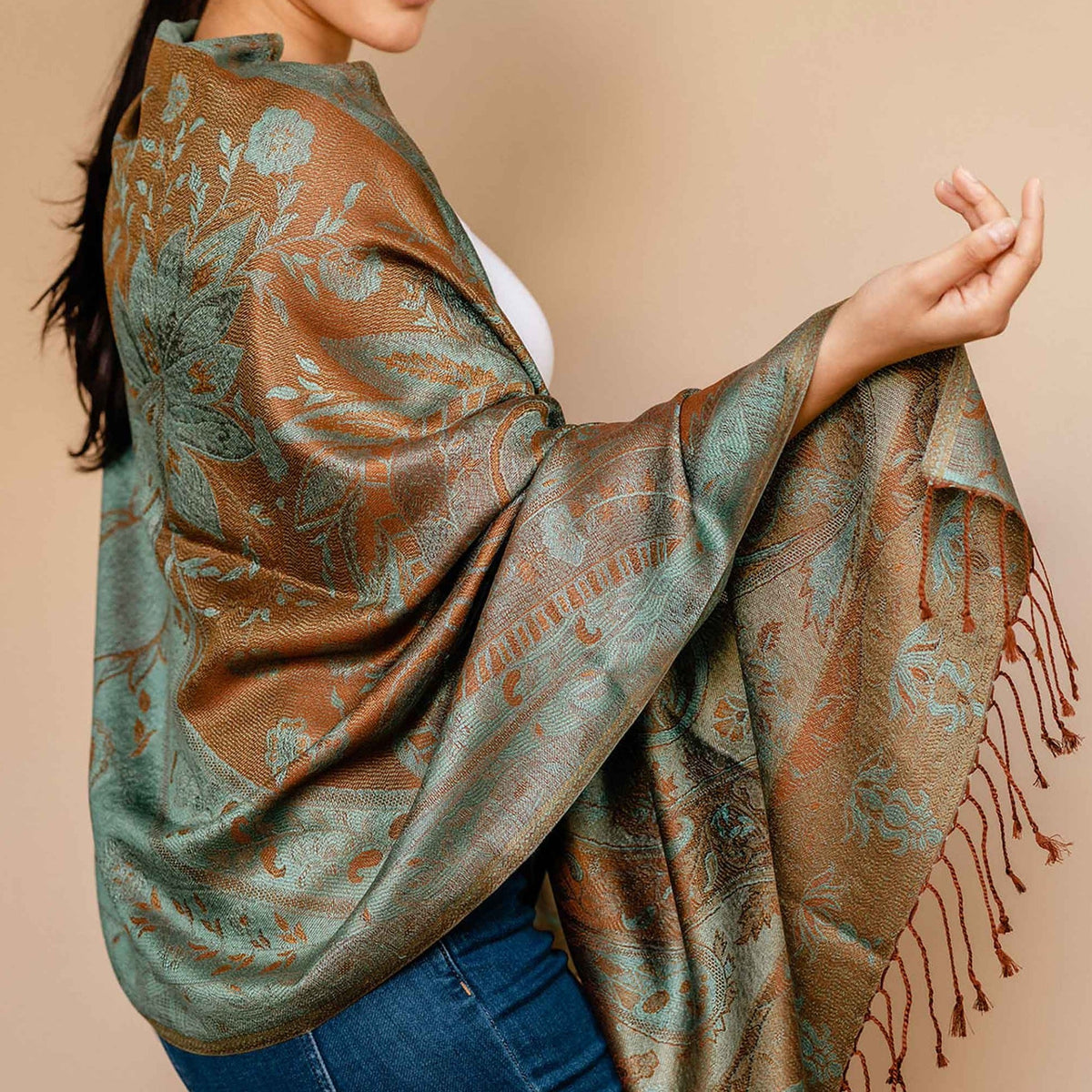 Blue and brown pure silk meditation shawl