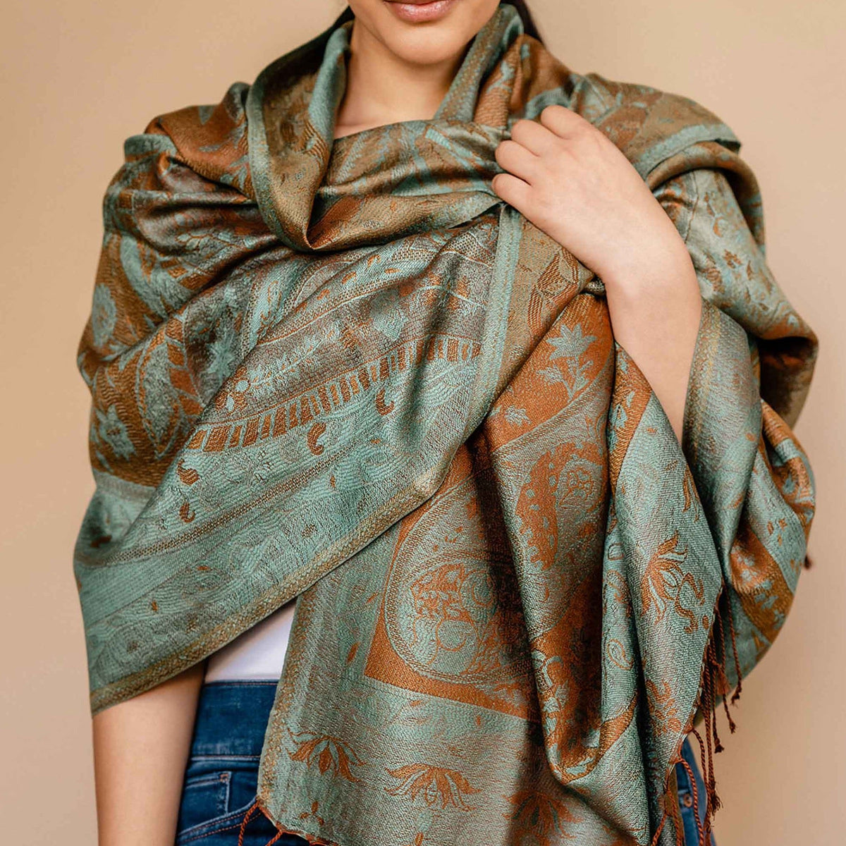 Blue and brown pure silk meditation shawl