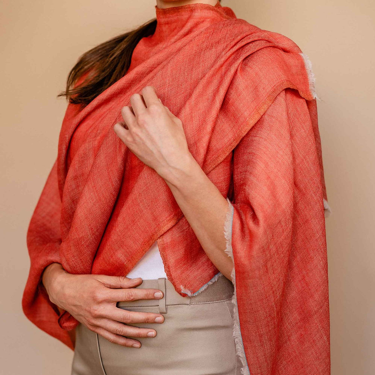 Gold and red pure wool shawl wrap