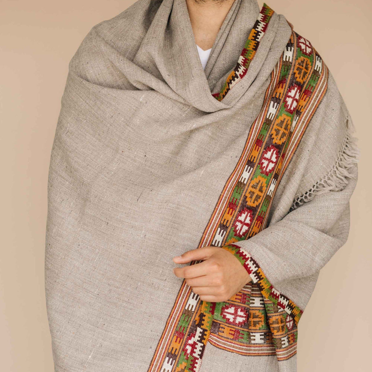 Plain gray pure wool meditation shawl
