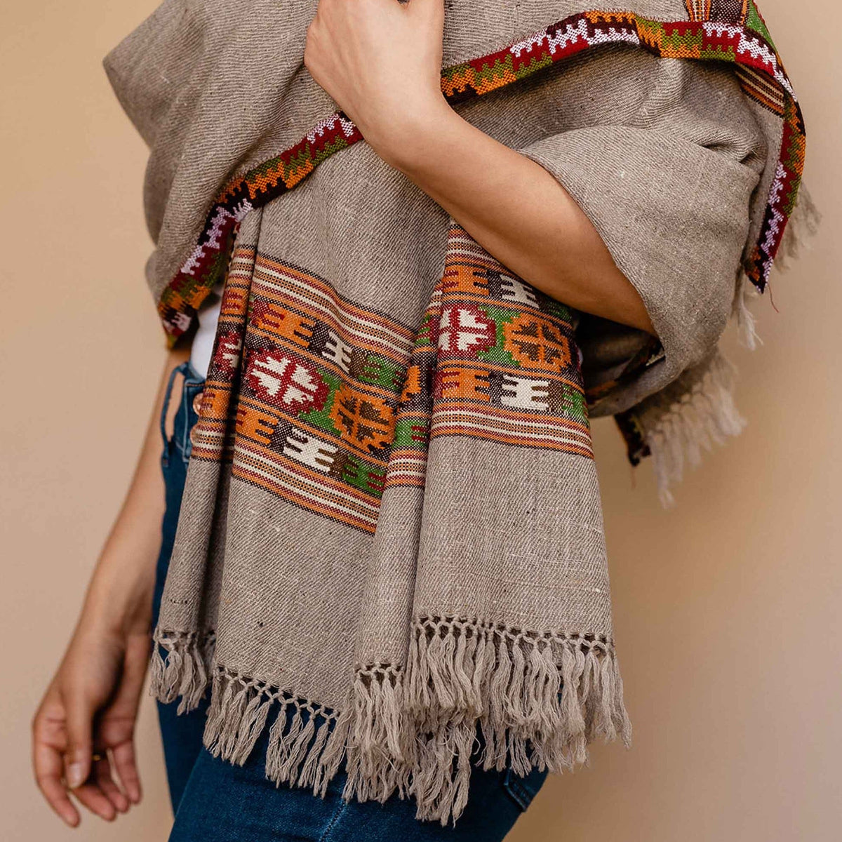 Plain gray pure wool meditation shawl