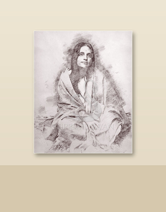 Sri Anandamayi Ma canvas shown on a wall
