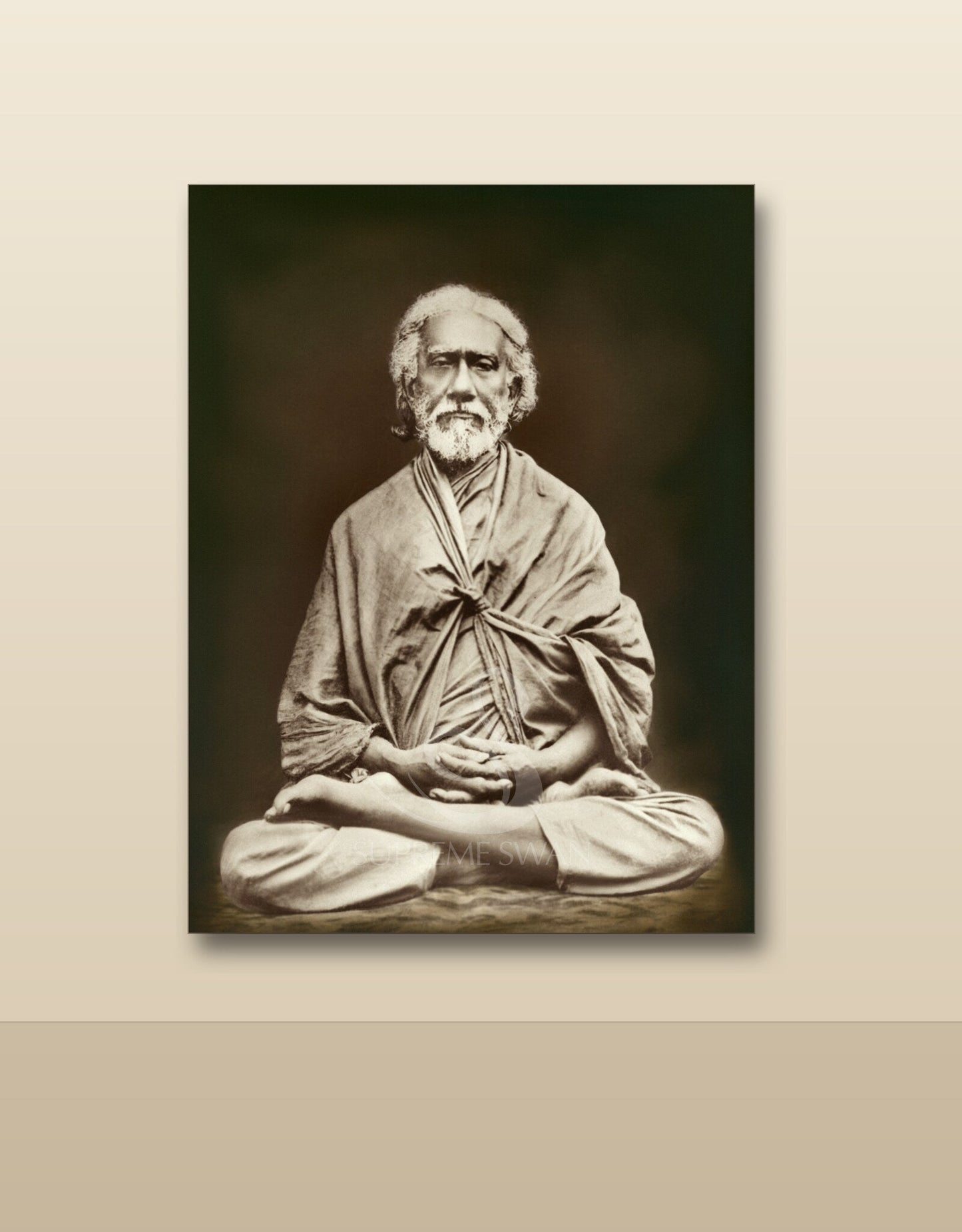 Sri Yukteswar canvas shown on a wall