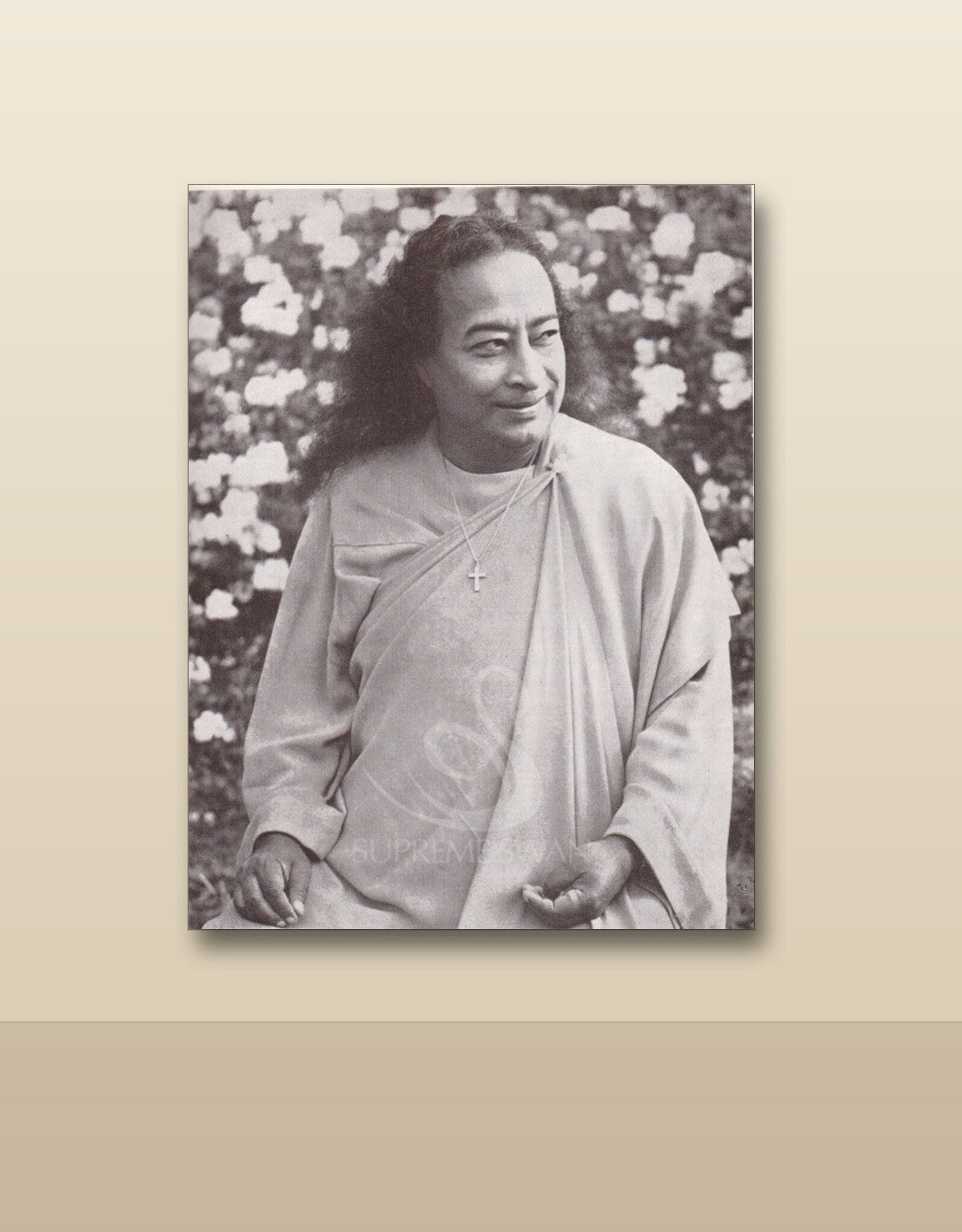 Yogananda classic canvas shown on a wall
