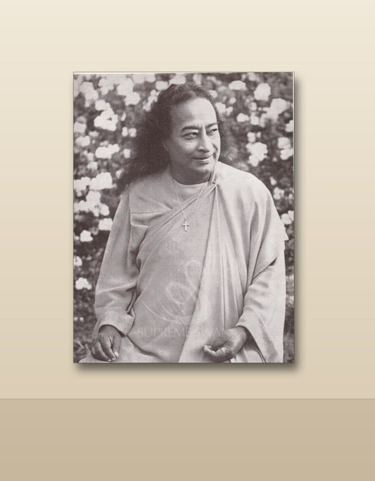 Yogananda classic canvas shown on a wall