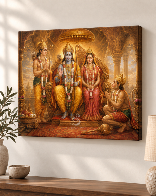 Ram Darbar canvas wall mockup with subtle Supreme Swan watermark