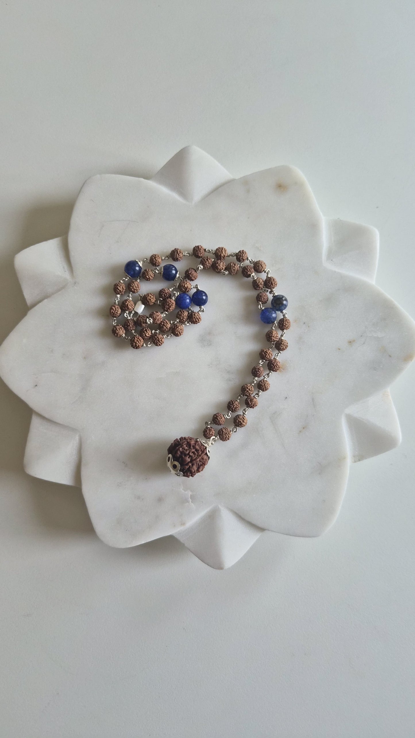 Rudraksha & Blue Lapis Mala Supreme Swan