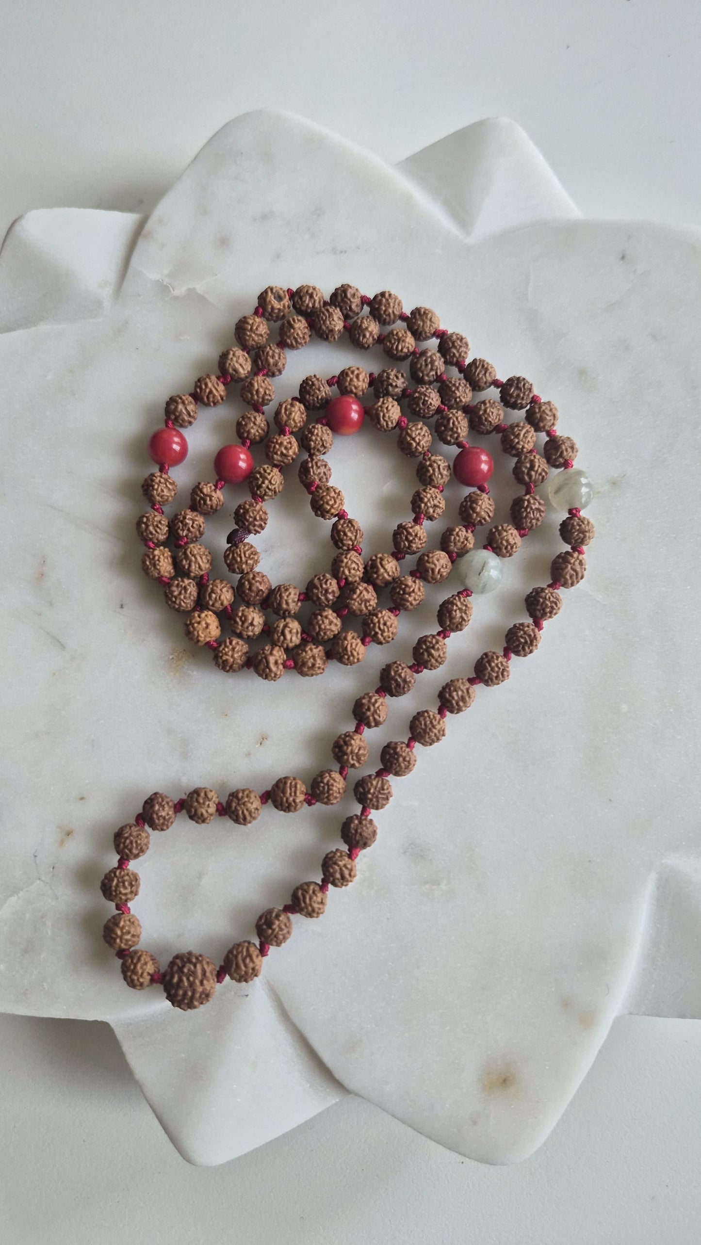 Rudraksha & Red Bead Mala Supreme Swan