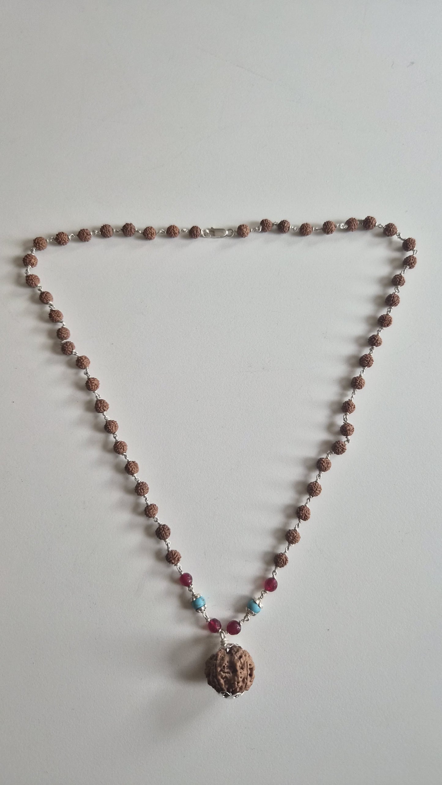 Rudraksha, Turquoise & Pink Mala Supreme Swan