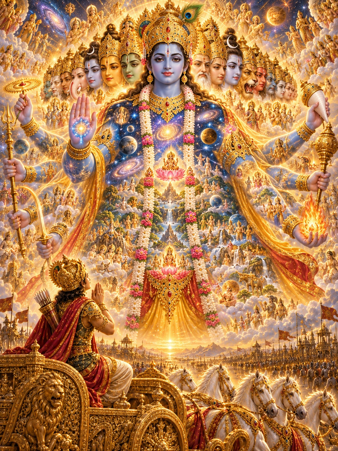 Arjuna beholds Krishna's cosmic form in the Bhagavad Gita — canvas print preview with subtle watermark