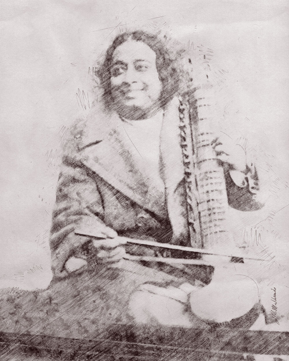 Paramahansa Yogananda with esraj — canvas print