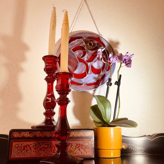 Ruby Red Om Stained Glass