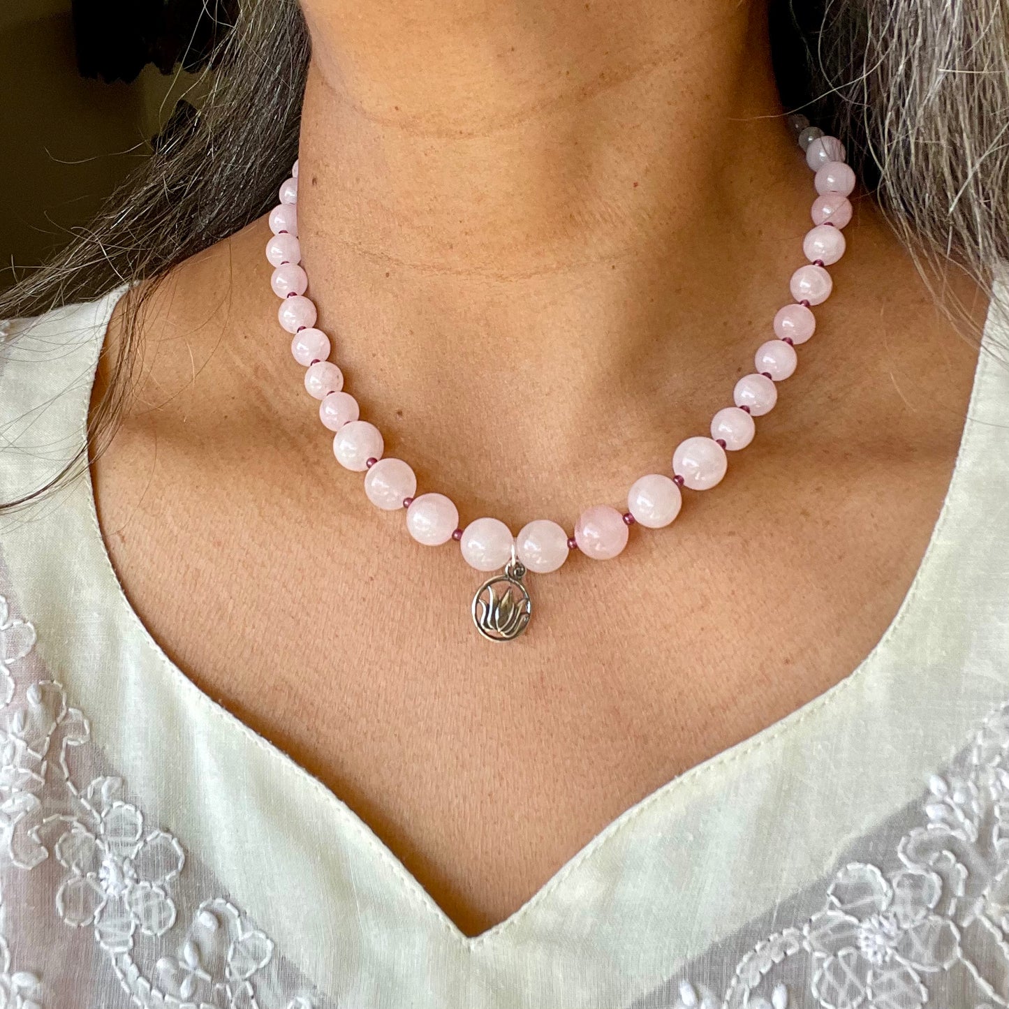 Heart's Lotus Rose Quartz Necklace