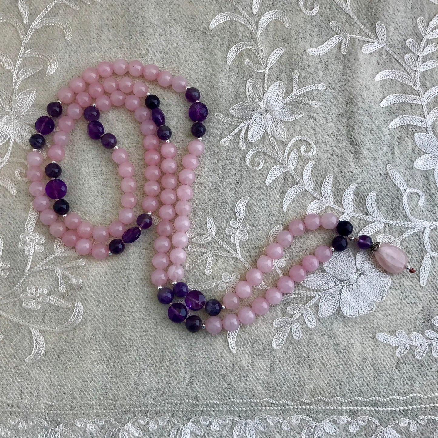 Vijaya Rose Quartz & Amethyst Mala