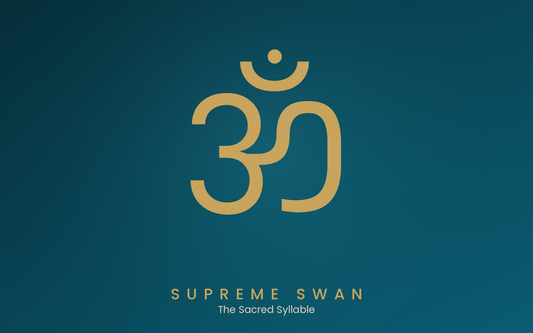 Supreme Swan — the sacred syllable Om (Aum) in gold on deep teal