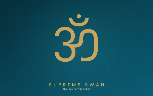 Supreme Swan — the sacred syllable Om (Aum) in gold on deep teal