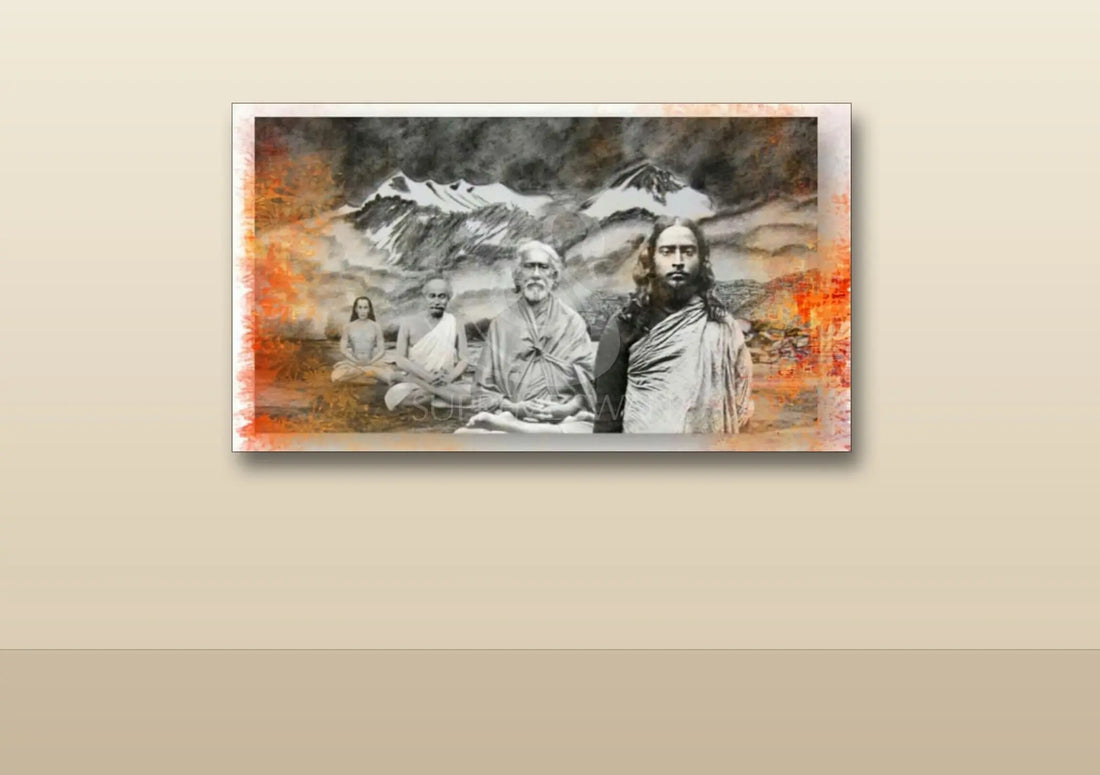 Canvas print of the SRF line of gurus hung above an altar