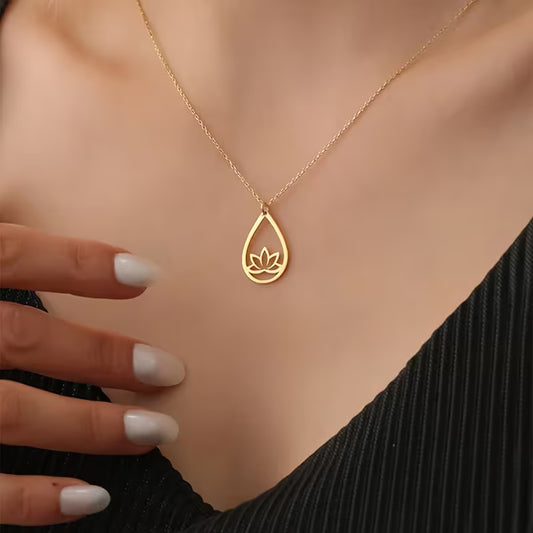 Water Drop Lotus Flower Pendant Necklace — Sacred Lotus Symbol