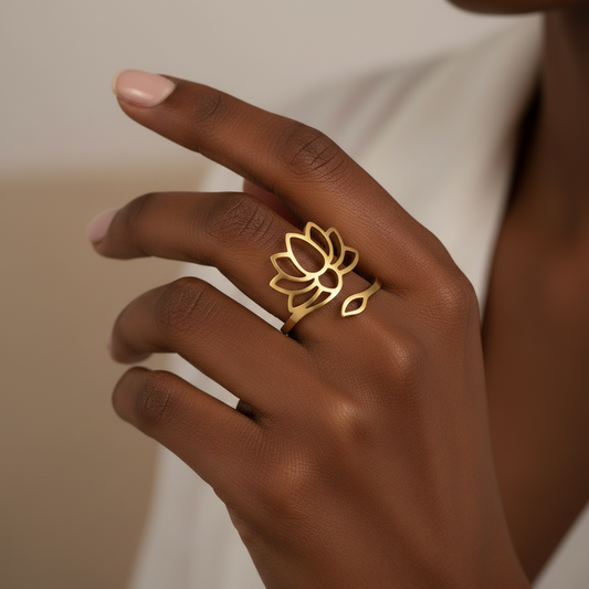 Adjustable Stainless Steel Lotus Ring — Sacred Bloom, Minimalist Design