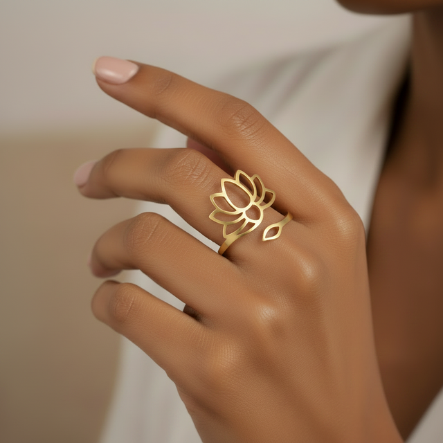 Adjustable lotus ring worn on the hand