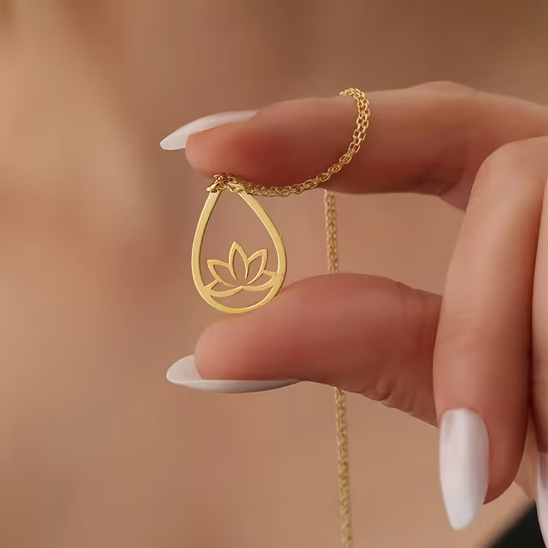 Water Drop Lotus Flower Pendant Necklace — Sacred Lotus Symbol