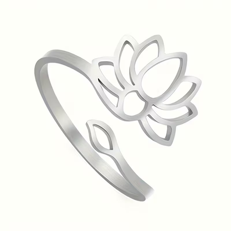 Adjustable Stainless Steel Lotus Ring — Sacred Bloom, Minimalist Design