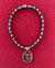 Luminous Blue & Silver Glass Beaded 7 inch / 18 cm Stretch Bracelet with OM Charm