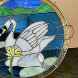 SLIGHTLY DAMAGED Encinitas Retreat Swan Stained Glass -  15 inch