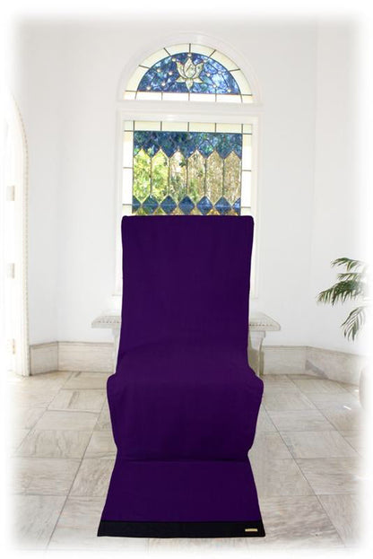 Purple meditation chair blanket draped over a chair