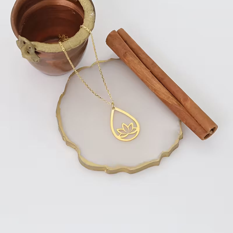 Water Drop Lotus Flower Pendant Necklace — Sacred Lotus Symbol