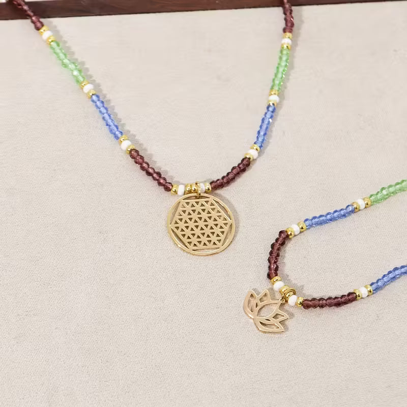 Lotus & Flower of Life Layered Necklace Set