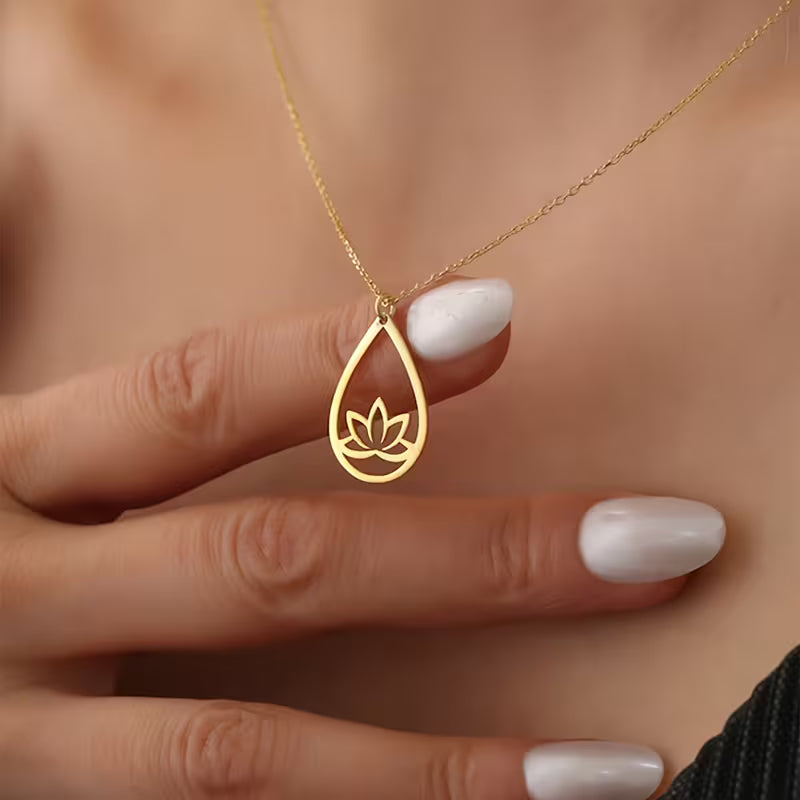 Water Drop Lotus Flower Pendant Necklace — Sacred Lotus Symbol