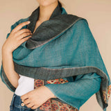 Embrace Calm Blue Wool Bordered Shawl Wrap - Best Meditation Wraps in USA for Embrace Journey Within