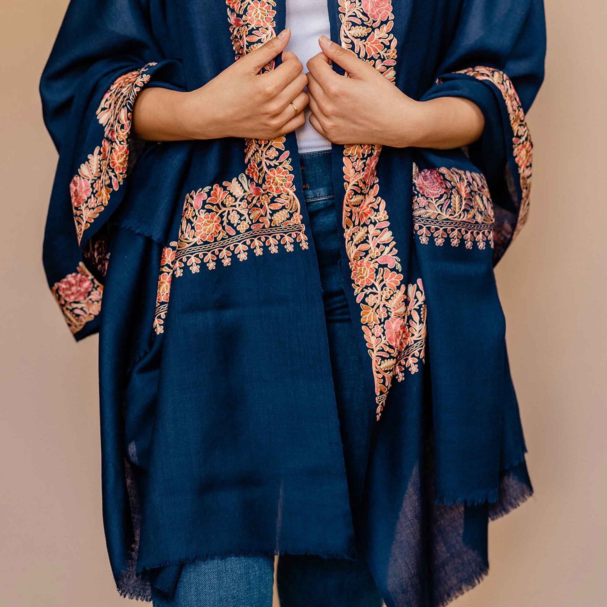 Embrace Tranquil Blue Pure Wool Royal Shawl Wrap - Best Meditation Wrap in USA for Embrace Journey Within