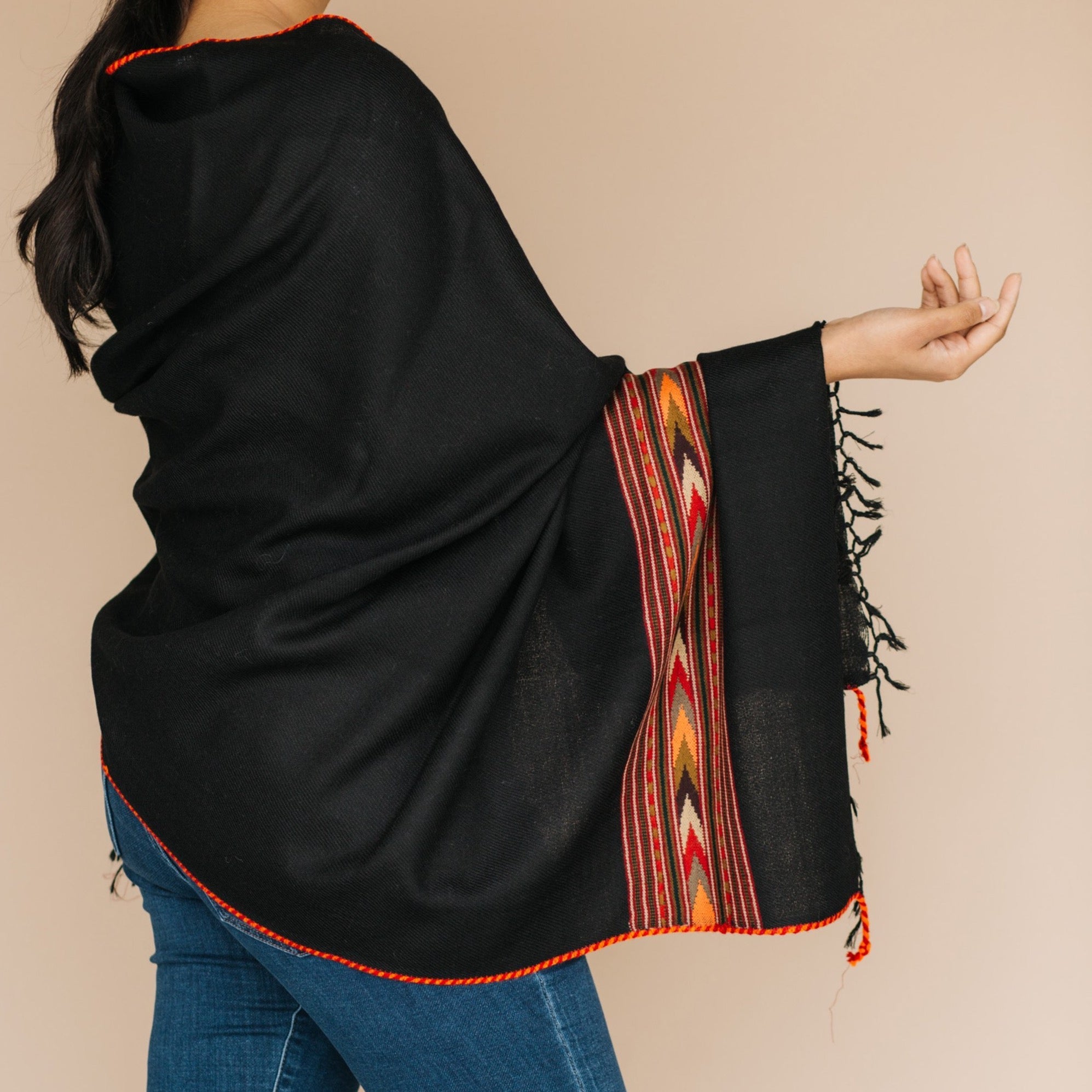 Embrace Powerful Black Pure Wool Shawl Wrap - Best Meditation Wrap in USA for Embrace Journey Within