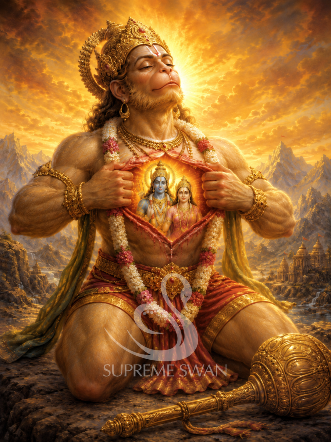 Hanuman Revealing Rama and Sita canvas print with subtle Supreme Swan watermark
