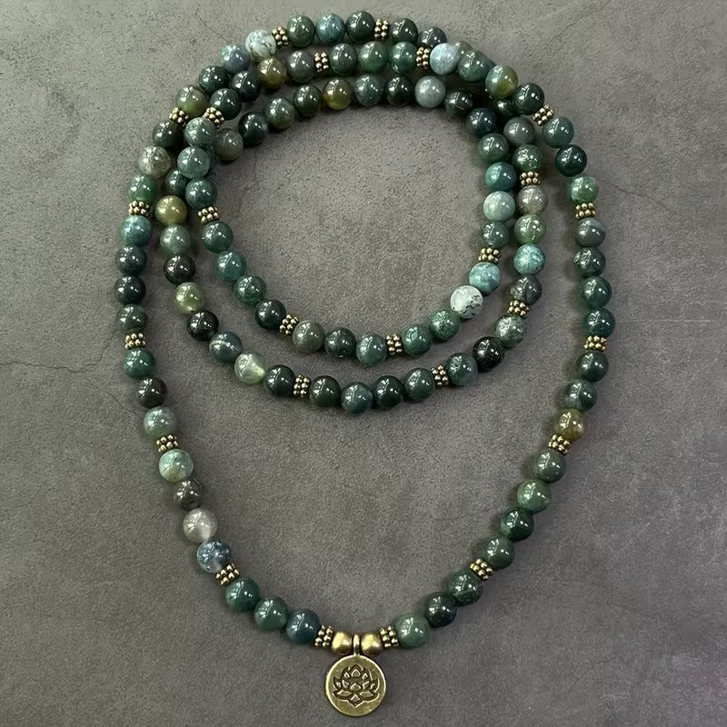 Aranya Moss Agate Mala