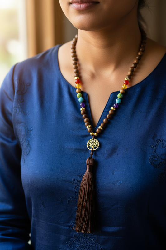 Sapta Chakra Wooden Mala 108 Beads