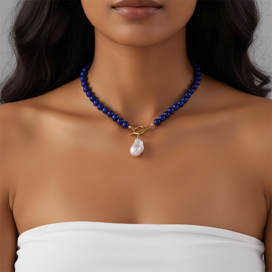 Saraswati — Lapis Lazuli & Pearl Necklace