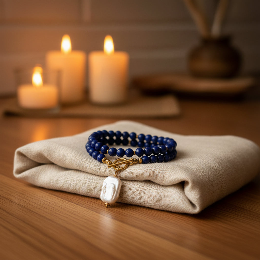 Saraswati — Lapis Lazuli & Pearl Necklace