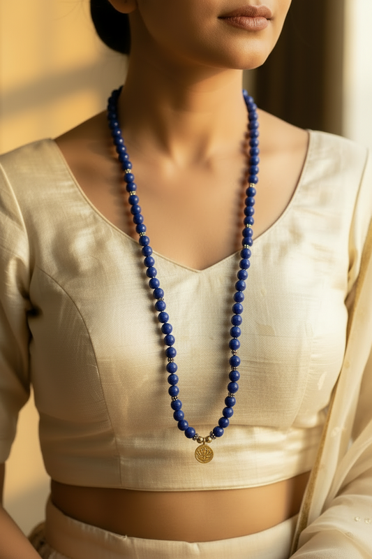 Satya Lapis Lazuli Mala with Copper Lotus Pendant