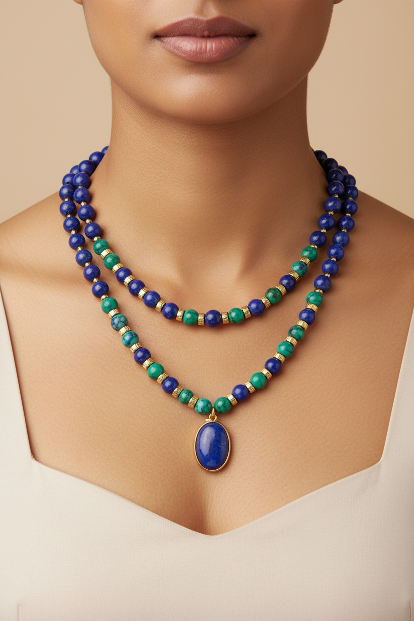 Garuda Lapis Double-Layer Necklace