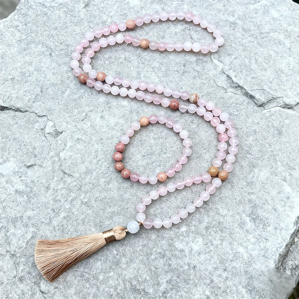 Komala Pink Stone Mala & Bracelet Set