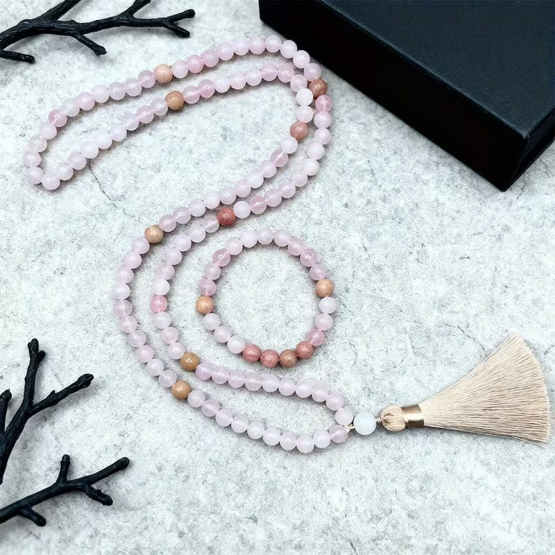 Komala Pink Stone Mala & Bracelet Set