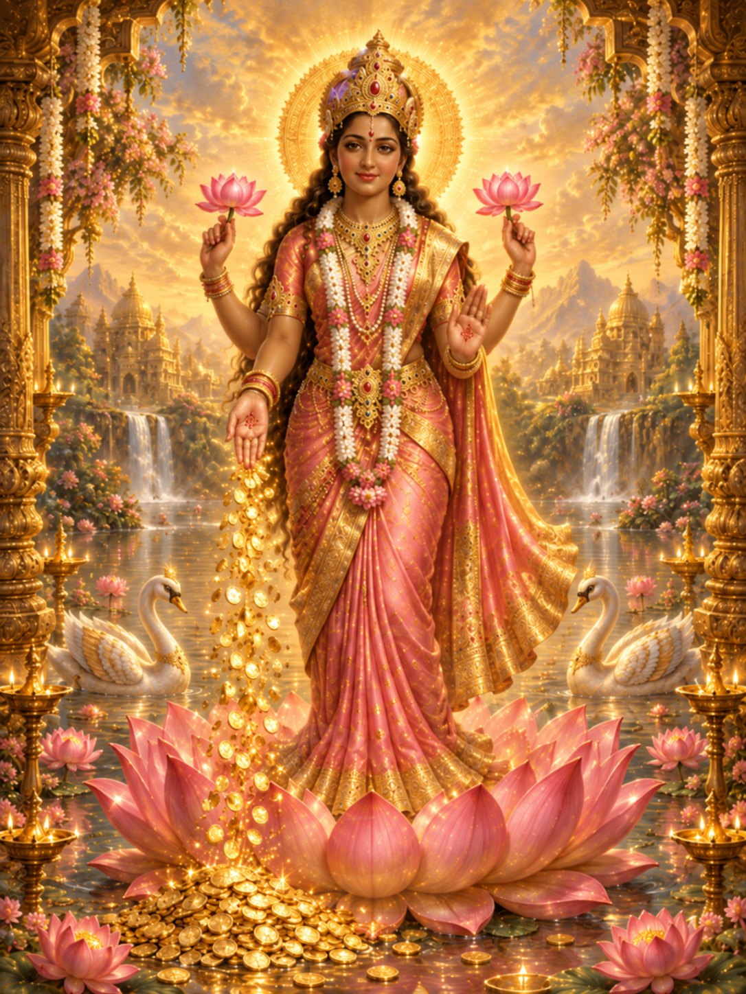 Lakshmi Mata canvas print with subtle Supreme Swan watermark