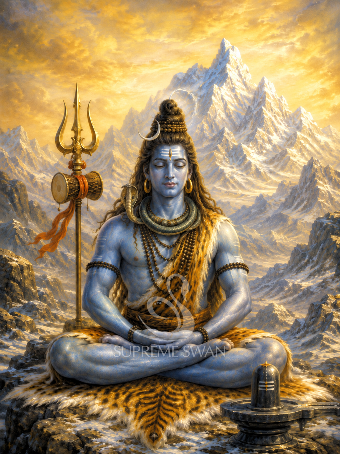 Lord Shiva Meditation canvas print with subtle Supreme Swan watermark