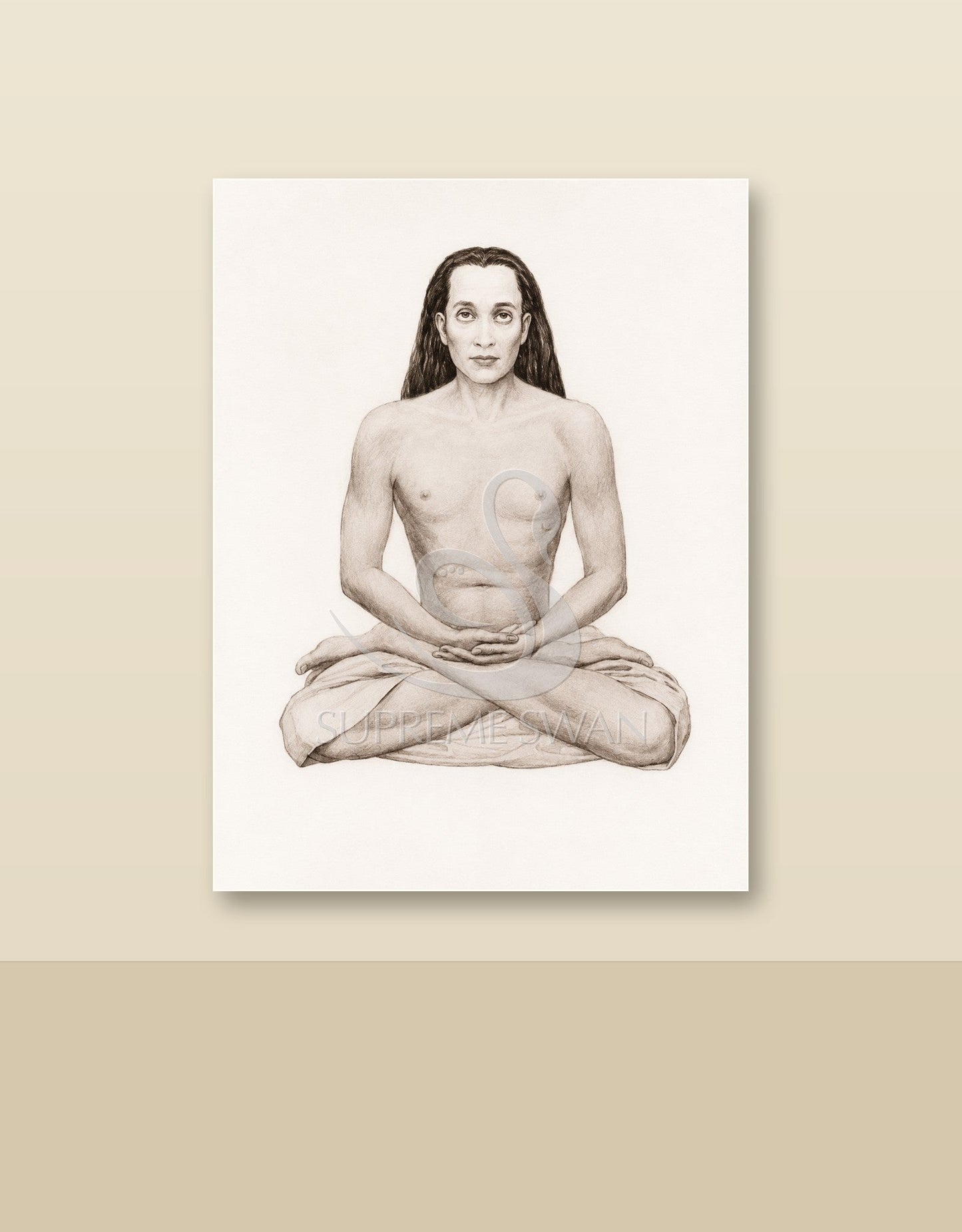 Mahavatar Babaji canvas shown on a wall